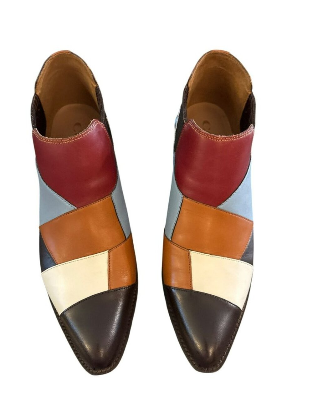 Coach Hickory/Tawny Multi Patchwork Bandit Leather Heeled Ankle Boots Size 7.5B